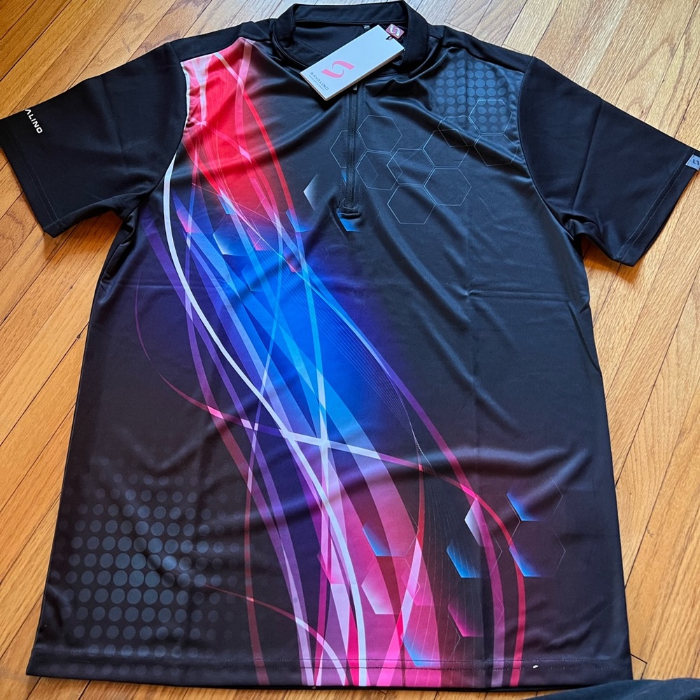 Savalino Mens bowling dry fit shirt new with tags red blue and purple SZ medium